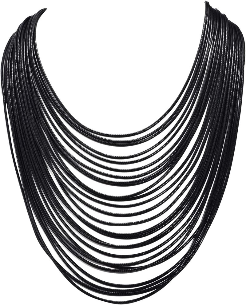 MJULY Women Multi Layer Chunky Bib Necklace Magnetic Clasp Wax Line Choker Statement Jewelry - Image 1